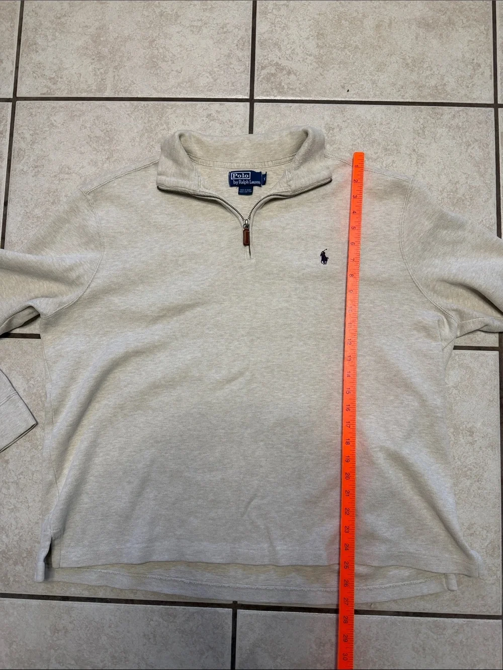 Polo Ralph Lauren XL Quarter Zip Sweatshirt Cream Oatmeal Cotton Pullover
